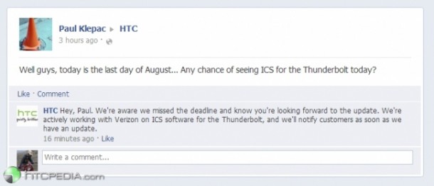 HTC Thunderbolt получит ICS с опозданием