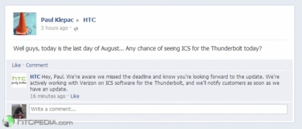 HTC Thunderbolt получит ICS с опозданием