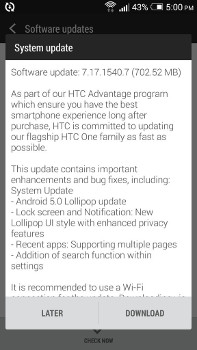 HTC One получил Lollipop у оператора Sprint